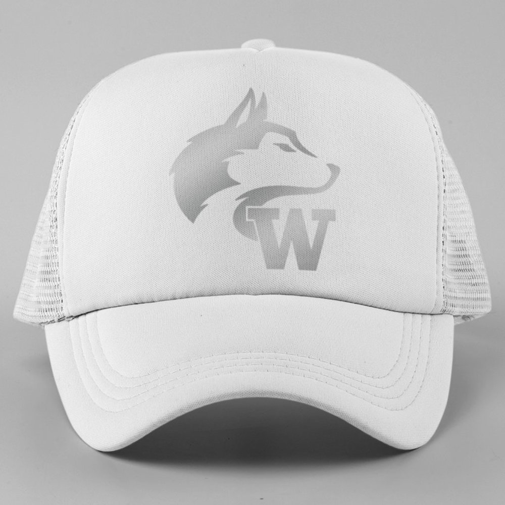 NEW Washington Huskies Silver Mascot W Logo Trucker Mesh Snapback Hat WINTER